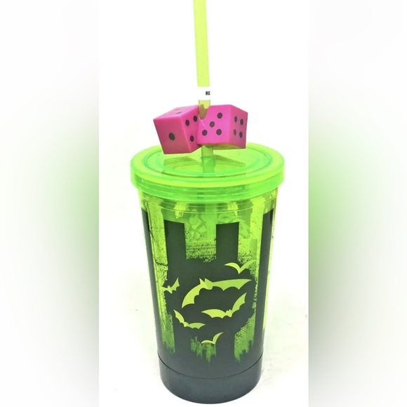 NEW Oogie boogie bash  green tumbler cup with pink dice topper cup light - Picture 2 of 3